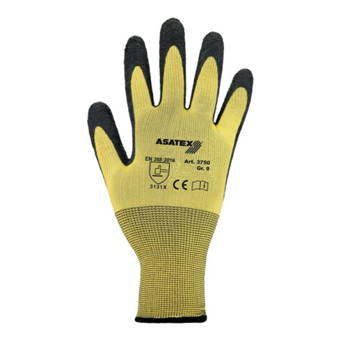 Handschuhe Gr.8 gelb/schwarz EN 388 PSA II Nyl.m.Naturlatex ASATEX