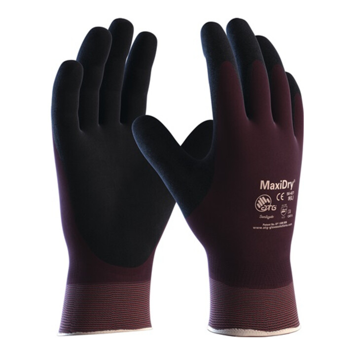 Handschuhe MaxiDry 56-427 Gr.10 lila/schwarz Nyl.m.Nitrilschaum