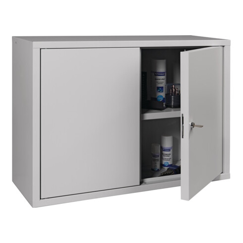 Armoire suspendue H600xL800xP300mm tôle pleine, 1 étagère, tôle d'acier gris clair