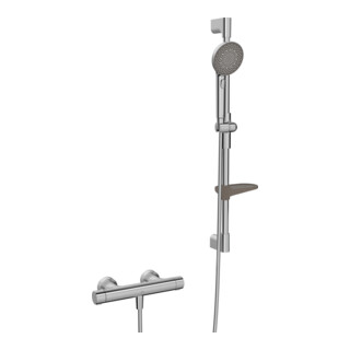 Hansa Duschsystem HANSAPRISMA avec thermostat, montage mural, 770 mm, acier brossé