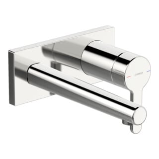 Hansa HANSADESIGNO Style Ensemble prêt à poser mitigeur lavabo 2 trous, montage mural, bec 194 mm, chrome
