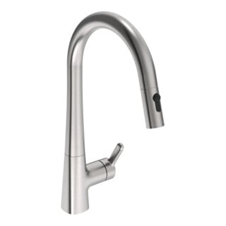 Hansa Mitigeur monocommande évier HANSADESIGNO Style commande latérale, 2 jets, H 231 mm, acier brossé