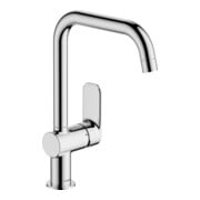 Hansa Robinet mitigeur évier HANSABASIC acier inox, noir, bec 200 mm, DN 15, chromé