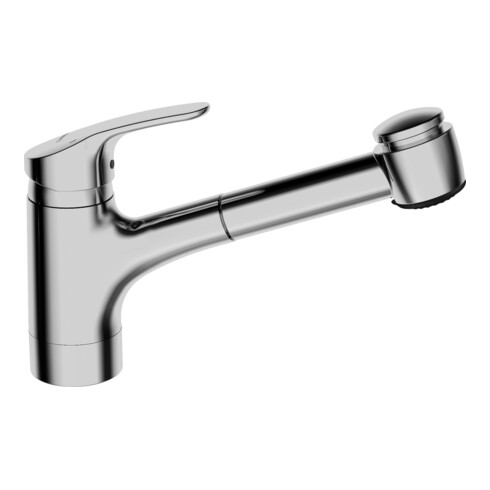 Hansa Spültisch-Einhebelmischer HANSAMIX ND, Ausz-br., schw, 2-Str, A. 235mm, chr