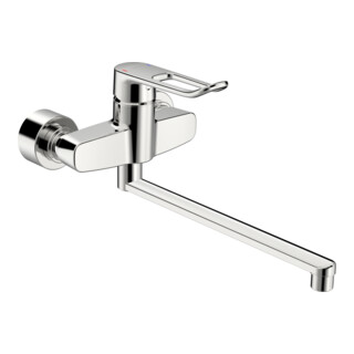 Hansa Waschtisch-Einhebelmischer HANSACLINICA Ausl. 377mm, Wandmont., Bügelh, chrom