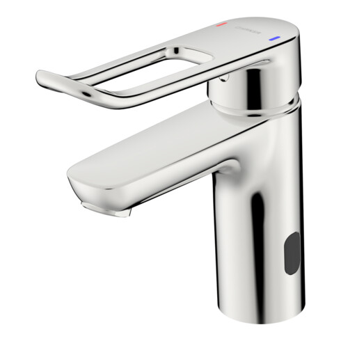 Hansa Waschtisch-Einhebelmischer HANSACLINICA Hyb. dig. Service, Batt, Hebel, A 115mm, chr