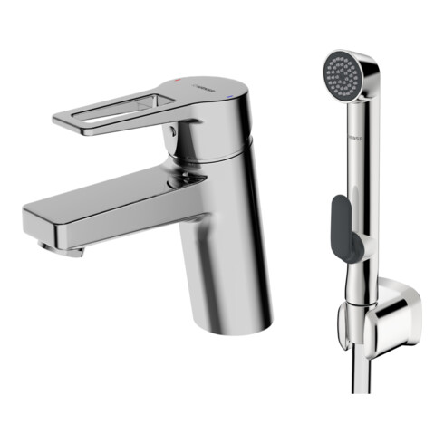 Hansa Waschtisch-Einhebelmischer HANSATWIST Hebel, m Brause, o ALG, Ausl. 121mm, chr