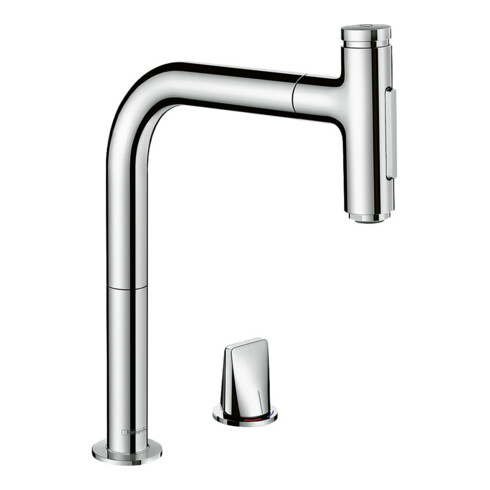 hansgrohe 2-Loch-Spültisch-Einhebelmischer 200 Metris Sel. M71 mit Ausziehbrause, 2jet, sBox, chrom