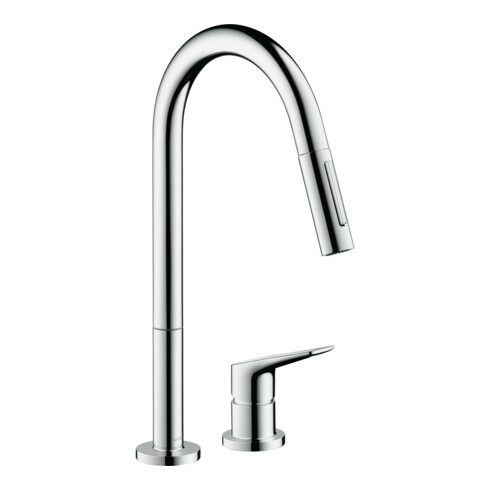 hansgrohe 2-Loch-Spültisch-Einhebelmischer 220 Axor Citterio M mit Ausziehbrause, EcoSmart, chrom