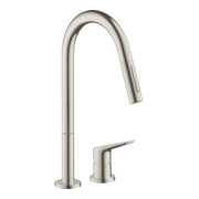 hansgrohe 2-Loch-Spültisch-Einhebelmischer 220 Axor Citterio M mit Ausziehbrause, Edelstahl-Optik