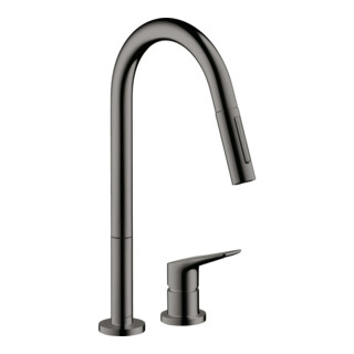 hansgrohe 2-Loch-Spültisch-Einhebelmischer 220 Axor Citterio M mit Ausziehbrause, polished black chrome