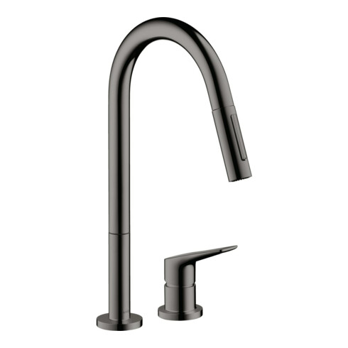 hansgrohe 2-Loch-Spültisch-Einhebelmischer 220 Axor Citterio M mit Ausziehbrause, polished black chrome