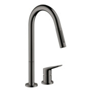 hansgrohe 2-Loch-Spültisch-Einhebelmischer 220 Axor Citterio M mit Ausziehbrause, polished black chrome