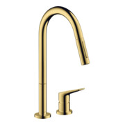 hansgrohe 2-Loch-Spültisch-Einhebelmischer 220 Axor Citterio M mit Ausziehbrause, polished gold optic