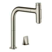 hansgrohe 2-Loch-Spültischmischer 200 Metris Sel. M71 mit Ausziehbrause, 2jet, Edelstahl-Optik