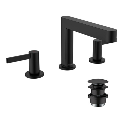 hansgrohe 3-Loch-Waschtischarmatur 110 Finoris m Push-Open-Ablaufgarnitur, schwarz matt