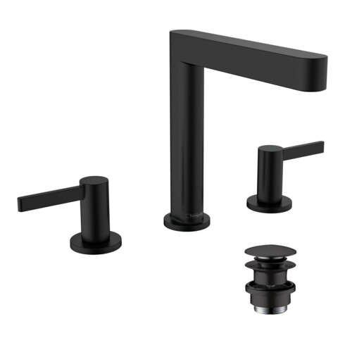 hansgrohe 3-Loch-Waschtischarmatur 160 Finoris m Push-Open-Ablaufgarnitur, schwarz matt