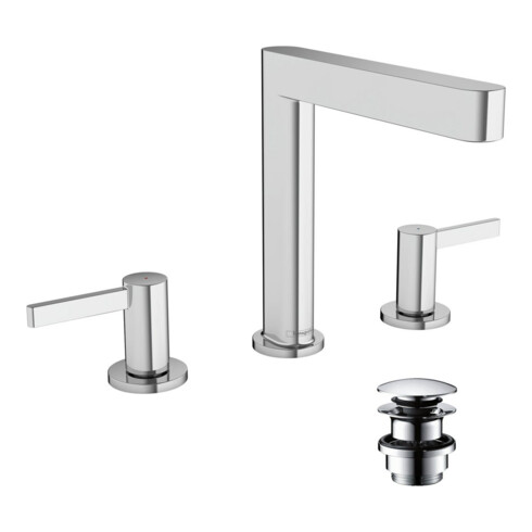 hansgrohe 3-Loch-Waschtischarmatur 160 Finoris mit Push-Open-Ablaufgarnitur, chrom