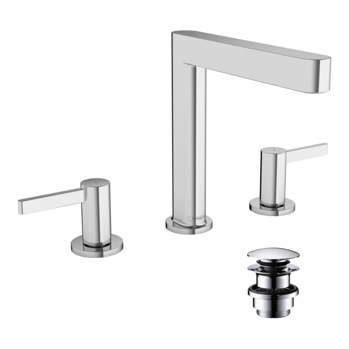 hansgrohe 3-Loch-Waschtischarmatur 160 Finoris mit Push-Open-Ablaufgarnitur, chrom