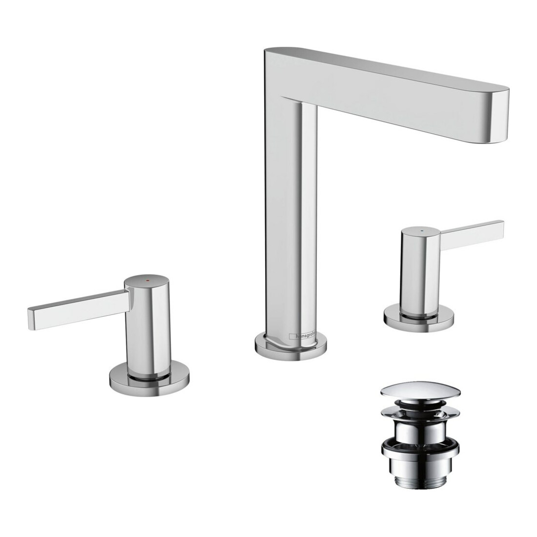 hansgrohe 3-Loch-Waschtischarmatur 160 Finoris mit Push-Open-Ablaufgarnitur, chrom