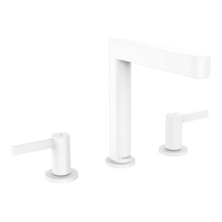 hansgrohe 3-Loch-Waschtischarmatur 160 Finoris mit Push-Open-Ablaufgarnitur, mattweiß