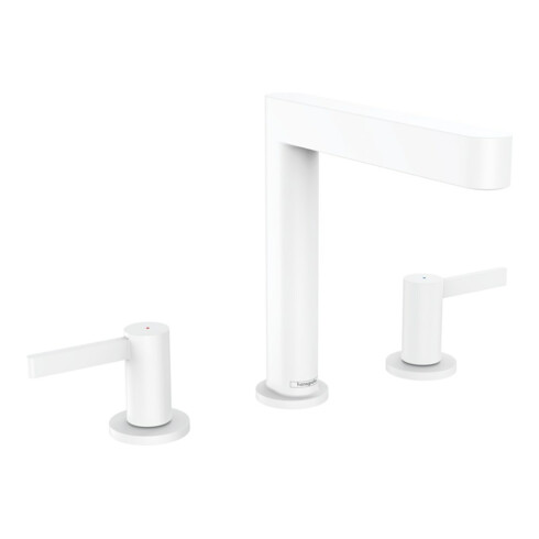hansgrohe 3-Loch-Waschtischarmatur 160 Finoris mit Push-Open-Ablaufgarnitur, mattweiß