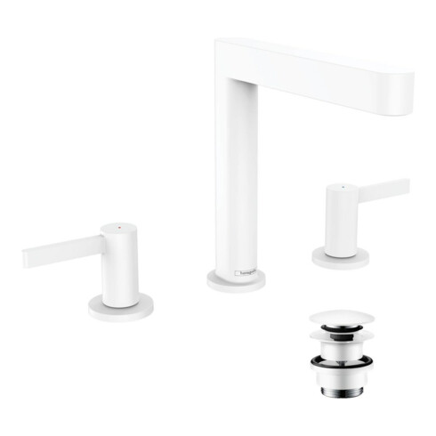hansgrohe 3-Loch-Waschtischarmatur 160 Finoris mit Push-Open-Ablaufgarnitur, mattweiß