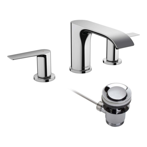 hansgrohe 3-Loch-Waschtischarmatur 90 Vivenis mit Zugstangen-Ablaufgarnitur, chrom