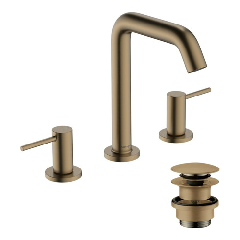 hansgrohe 3-Loch-Waschtischarmatur Tecturis S m Push-Open-Ablaufg., brushed bronze