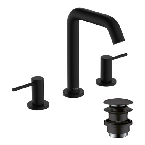 hansgrohe 3-Loch-Waschtischarmatur Tecturis S m Push-Open-Ablaufgarnitur, mattschwarz