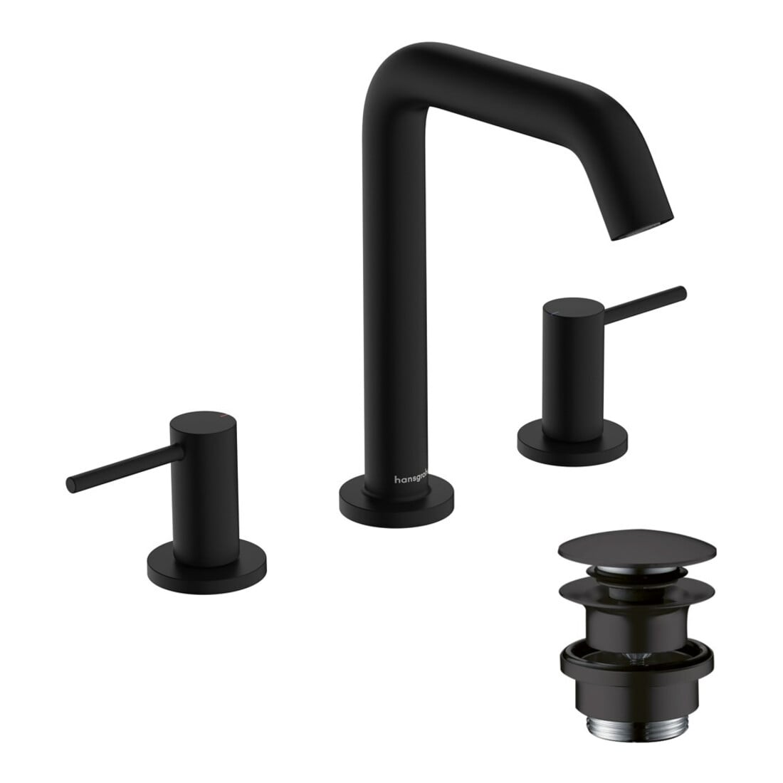 hansgrohe 3-Loch-Waschtischarmatur Tecturis S m Push-Open-Ablaufgarnitur, mattschwarz