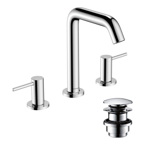 hansgrohe 3-Loch-Waschtischarmatur Tecturis S mit Push-Open-Ablaufgarnitur, chrom