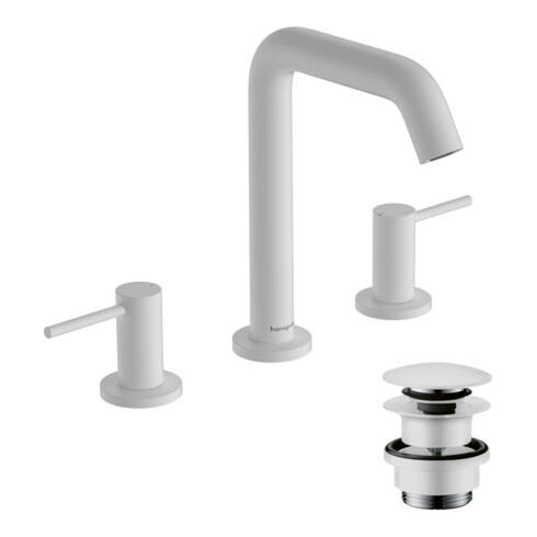 hansgrohe 3-Loch-Waschtischarmatur Tecturis S mit Push-Open-Ablaufgarnitur, mattweiß