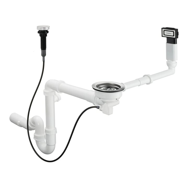 hansgrohe Ab- u. Überlaufgarnitur D16-11 autom., für Einzelbecken Granit, chrom