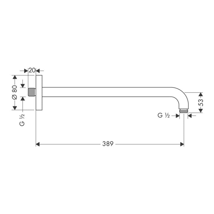 hansgrohe Brausearm 90° DN 15 Ausl. 389mm brush nickel