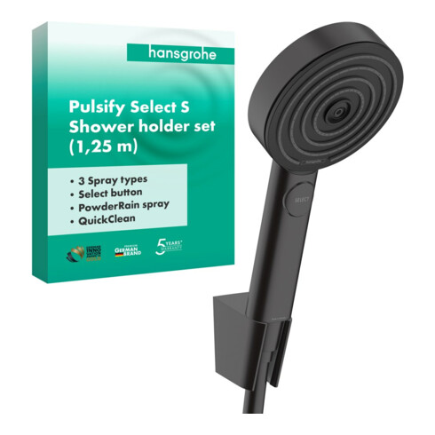 hansgrohe Brausehalter-Set Pulsify Sel. S 105 1250mm Schlauch, matt-sw, Relaxat, 3jet