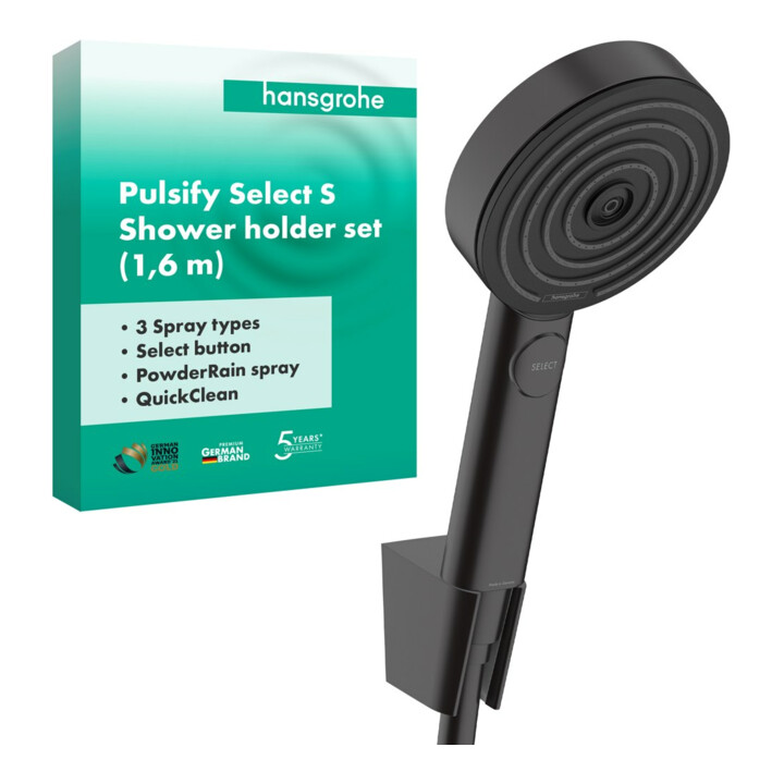 hansgrohe Brausehalter-Set Pulsify Sel. S 105 1600mm Schlauch, matt-sw, Relaxat, 3jet
