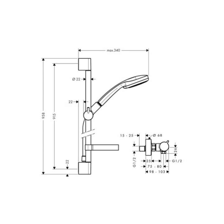 hansgrohe Brausekombi ECOSTAT COMFORT CROMA 100 Brausestange Unica´C 900 mm chrom