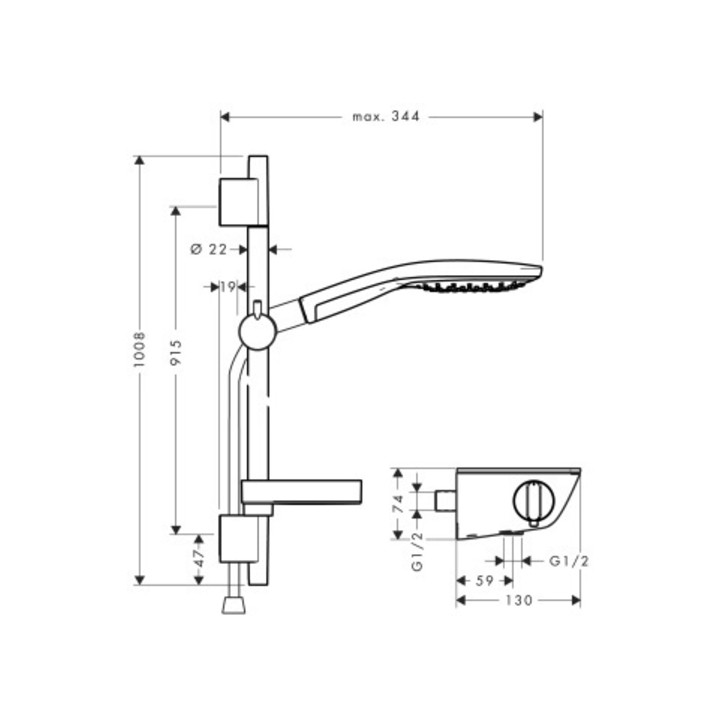 hansgrohe Brausekombi SELECT RAINDANCE Brausestange Unica'S Puro Set 900 mm weiß/chrom