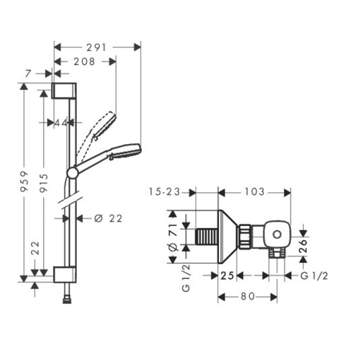 hansgrohe Brauseset CROMETTA 100 VARIO Brausestange 900 mm weiß/chrom