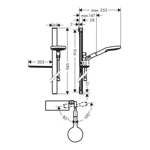 hansgrohe Brauseset Select S 120 3jet/Unica´ E RAINDANCE 125 mm, Brausestange 90 cm chrom 16 l/min