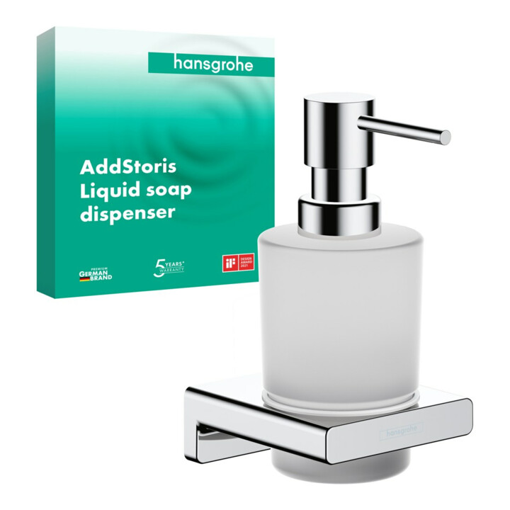hansgrohe Distributeur de lotion AddStoris fixation murale, insert en verre, métal, chrome