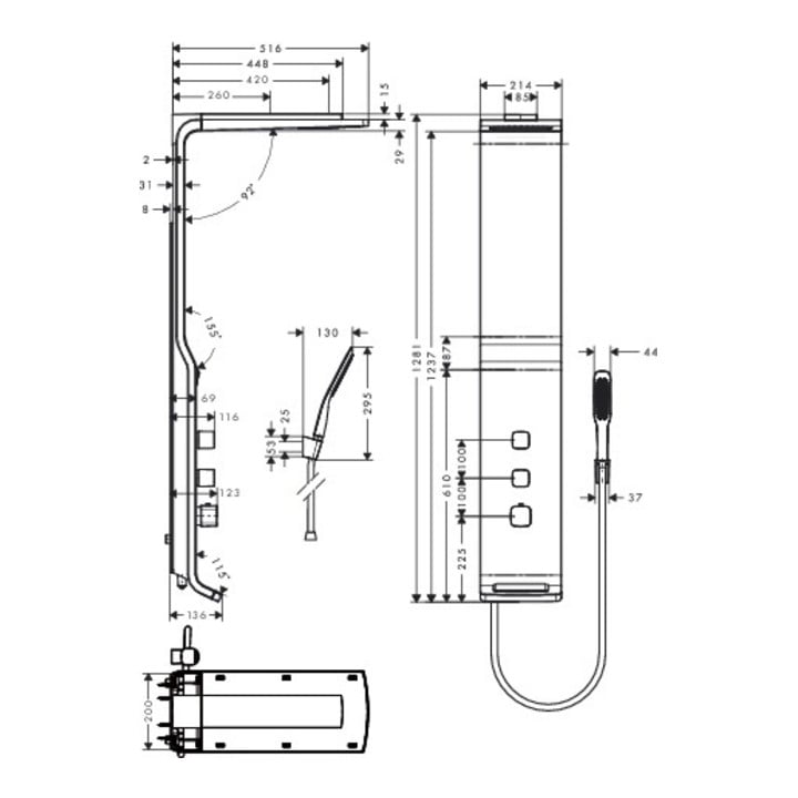 hansgrohe Duschpaneel LIFT 180 2jet RAINDANCE DN 15, Aufputz weiß/chrom