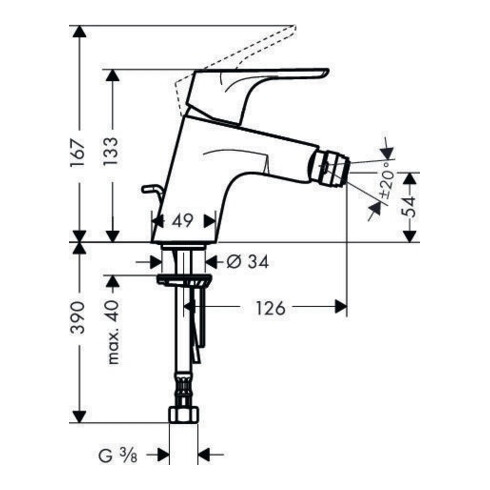 hansgrohe Einhebel-Bidetmischer FOCUS DN 15 mit Zugstangen-Ablaufgarnitur G 1 1/4" chrom