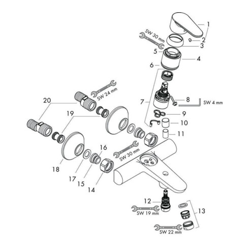 hansgrohe Einhebel-Wannenmischer FOCUS Aufputz, DN 15 chrom