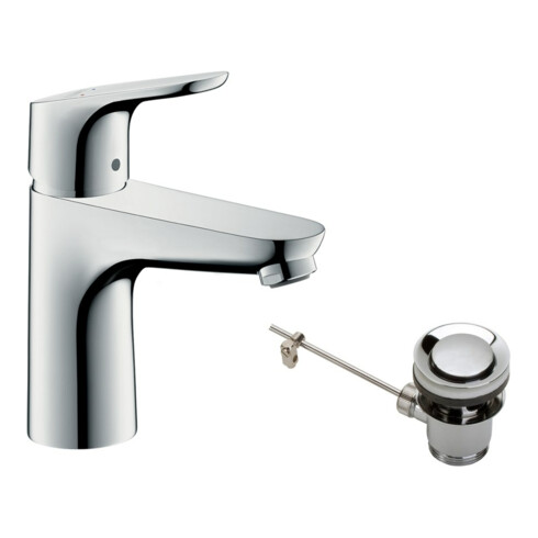 hansgrohe Waschtisch-Einhebelmischer 100 Focus mit Zugstangen-Ablaufgarnitur, chrom
