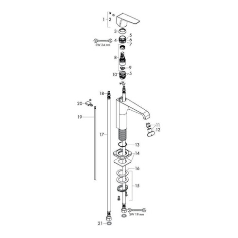 hansgrohe Einhebel-Waschtischmischer 125 E AXOR CITTERIO DN 15, mit Hebelgriff mit Zugstangen-Ablaufgarnitur 1 1/4" chrom