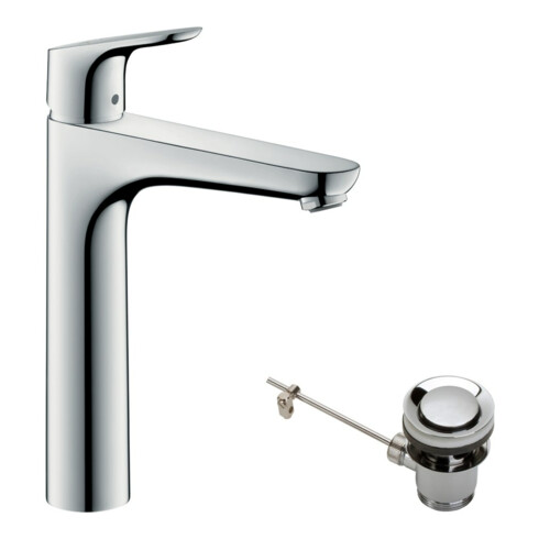 hansgrohe Waschtisch-Einhebelmischer 190 Focus mit Zugstangen-Ablaufgarnitur, chrom