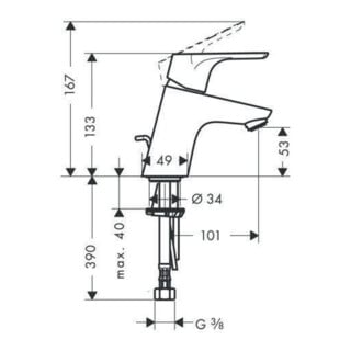 hansgrohe Einhebel-Waschtischmischer 70 FOCUS DN 15 mit Zugstangen-Ablaufgarnitur 1 1/4" chrom