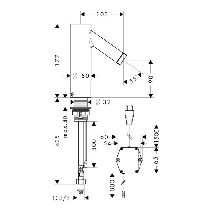 hansgrohe Elektr.-WT-Mischer Axor Starck Temperatur-Regler 230 V Edelstahl optik